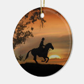 Cowboy Riding Horse in de Sunset Keramisch Ornament (Links)