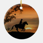 Cowboy Riding Horse in de Sunset Keramisch Ornament (Achterkant)