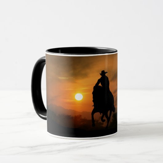 Cowboy Riding Horse op Sunset Mok (Voorkant links)
