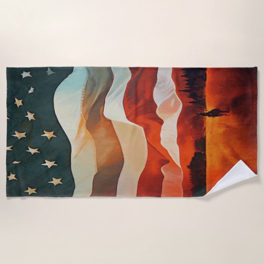 Cowboy Riding in USA Flag Stars Stripes Sunset Strandlaken (Voorkant)