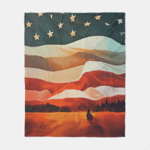 Cowboy Riding naar Flag Sunset