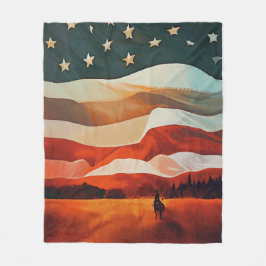 Cowboy Riding naar Flag Sunset Fleece Deken