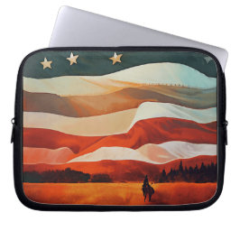 Cowboy Riding naar Flag Sunset Laptop Sleeve