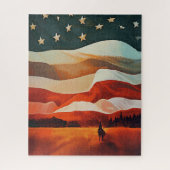 Cowboy Riding naar Flag Sunset Legpuzzel (Verticaal)