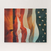 Cowboy Riding naar Flag Sunset Legpuzzel (Horizontaal)