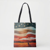 Cowboy Riding naar Flag Sunset Tote Bag (Voorkant)