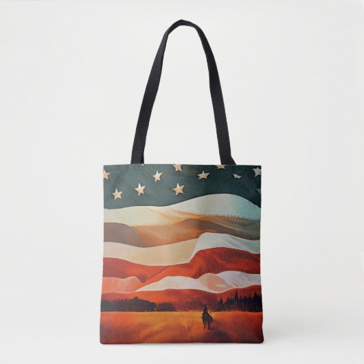 Cowboy Riding naar Flag Sunset Tote Bag (Voorkant)