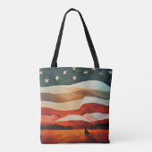 Cowboy Riding naar Flag Sunset Tote Bag (Achterkant)