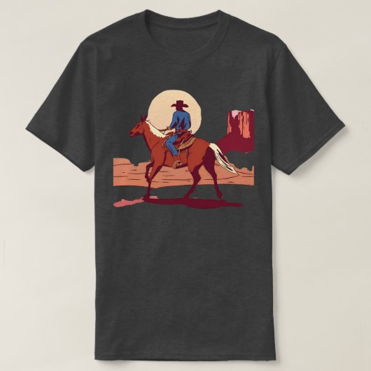 Cowboy Riding Off in de Sunset Southwest woestijn T-shirt (Design voorkant)