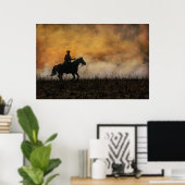 Cowboy Riding the Fire Line of a Praire Burn Poster (Thuiskantoor)