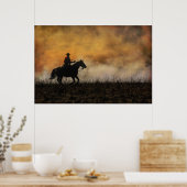 Cowboy Riding the Fire Line of a Praire Burn Poster (Keuken)