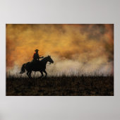 Cowboy Riding the Fire Line of a Praire Burn Poster (Voorkant)