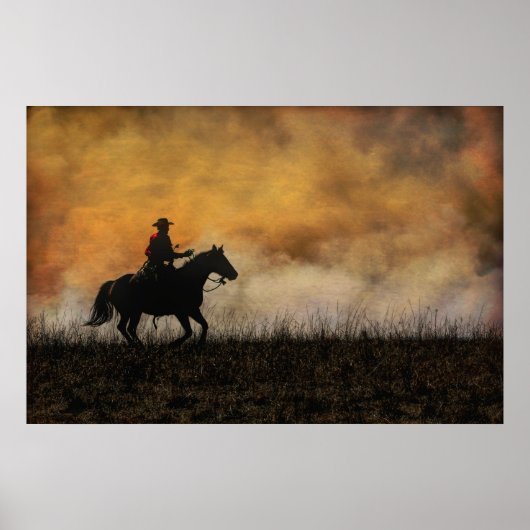 Cowboy Riding the Fire Line of a Praire Burn Poster (Voorkant)