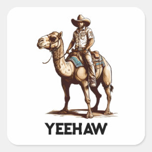 Cowboy rijden op een kameel vierkante sticker