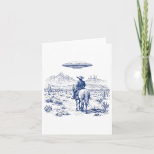 Cowboy Rijden Paard Ufo Boven Woestijn Cactus West Kaart