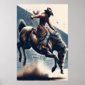 Cowboy rijdt op een bokspaard poster (Voorkant)