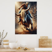 Cowboy rijdt op een bucking bull poster (Keuken)