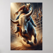 Cowboy rijdt op een bucking bull poster (Voorkant)