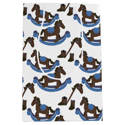 Cowboy Rocking Horse Baby Blue Medium Cadeauzakje (Voorkant)