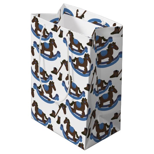 Cowboy Rocking Horse Baby Blue Medium Cadeauzakje (Achterkant Gekanteld)