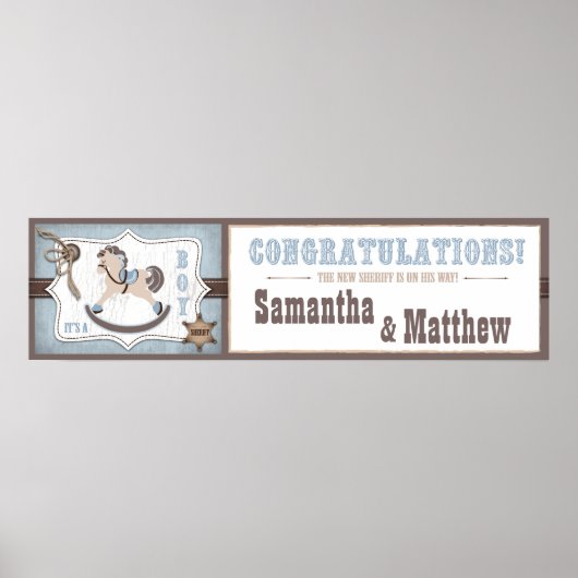 Cowboy Rocking Horse Baby shower Banner Poster (Voorkant)