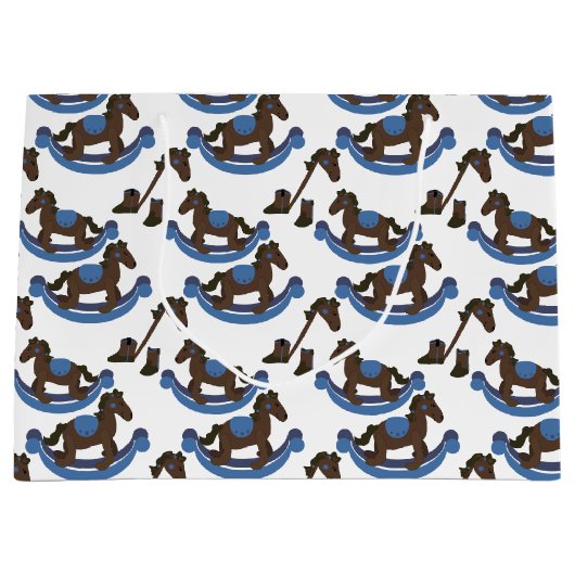 Cowboy Rocking Horse Blue Baby Groot Cadeauzakje (Voorkant)