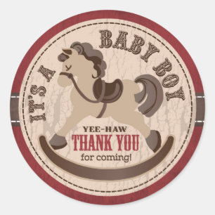 Cowboy Rocking Horse Western Baby shower Ronde Sticker