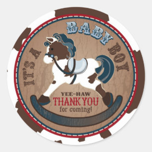 Cowboy Rocking Horse Western Baby shower Ronde Sticker