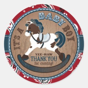Cowboy Rocking Horse Western Baby shower Ronde Sticker