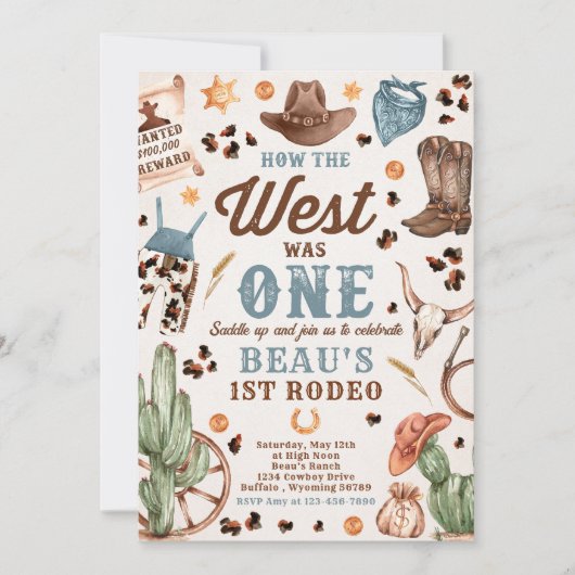 Cowboy Rodeo 1e verjaardag Hoe het Westen Eén Was Kaart (Voorkant)