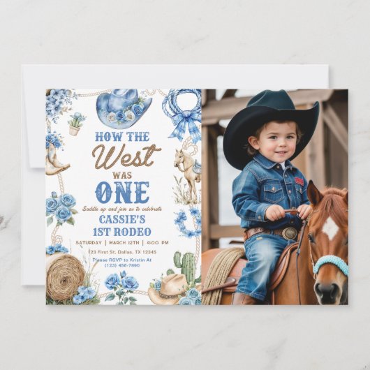 Cowboy Rodeo 1st Birthday How The West Was One Inv Kaart (Voorkant)