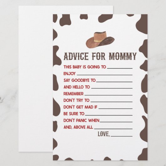 Cowboy Rodeo Advies Baby Shower Spel Activiteit Briefpapier (Voorkant / Achterkant)