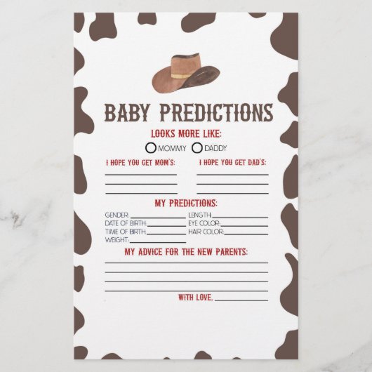 Cowboy Rodeo Baby shower voorspellingen activiteit Briefpapier (Voorkant)