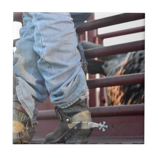 Cowboy Rodeo Bull Rider en Bull Chute Tegeltje (Voorkant)