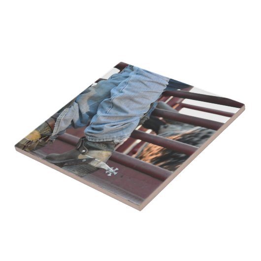 Cowboy Rodeo Bull Rider en Bull Chute Tegeltje (Zijkant)