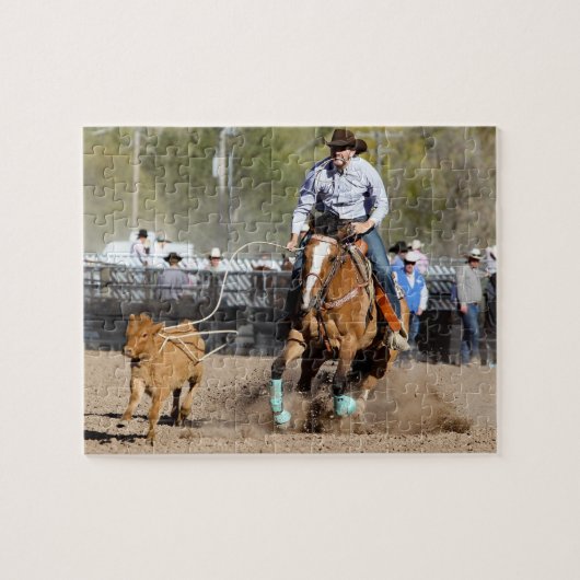 Cowboy Rodeo Calf Roping Westerne sport Legpuzzel (Horizontaal)