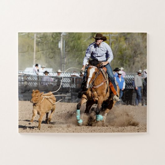 Cowboy Rodeo Calf Roping Westerne sport Legpuzzel (Horizontaal)