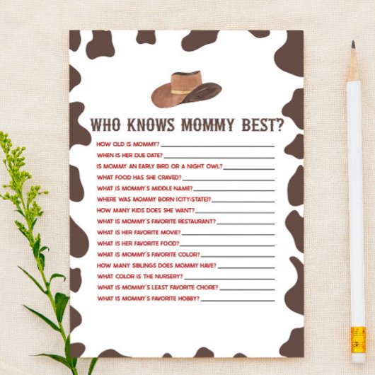 Cowboy Rodeo die weet mama Baby shower spel Briefpapier
