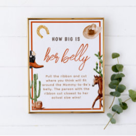 Cowboy Rodeo Hoe groot is haar buik Baby shower sp Poster