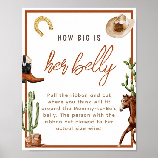 Cowboy Rodeo Hoe groot is haar buik Baby shower sp Poster (Voorkant)