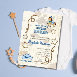 Cowboy Rodeo Howdy Tweede Baby Shower Feestje Kaart