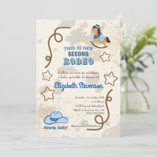 Cowboy Rodeo Howdy Tweede Baby shower Sprinkle Kaart (Staand voorkant)