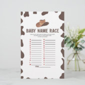 Cowboy Rodeo Naam Race Baby shower Spelactiviteit Briefpapier (Staand voorkant)