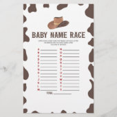 Cowboy Rodeo Naam Race Baby shower Spelactiviteit Briefpapier (Voorkant)