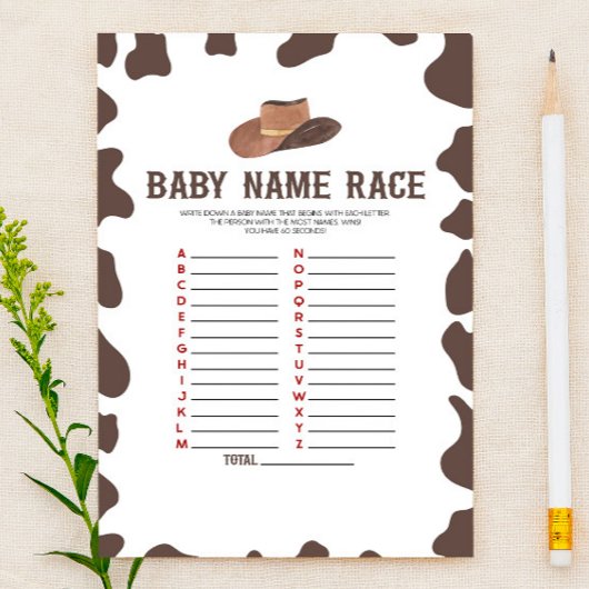Cowboy Rodeo Naam Race Baby shower Spelactiviteit Briefpapier