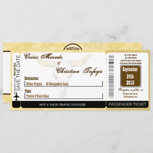 Cowboy Rodeo Stee Boarding Pass bruiloft uitnodigi Kaart (Voorkant / Achterkant)