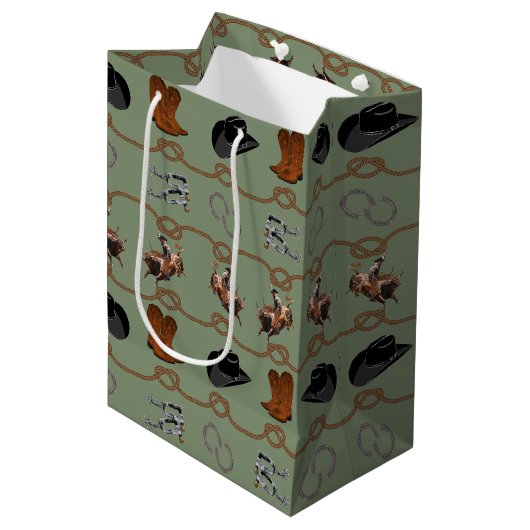 Cowboy Rodeo Tuig Medium Cadeauzakje (Voorkant Gekanteld)