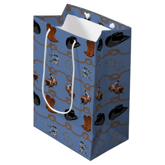 Cowboy Rodeo Tuig Medium Cadeauzakje (Voorkant Gekanteld)
