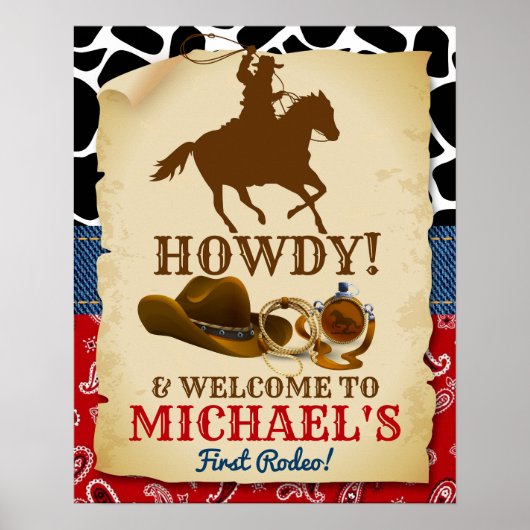 Cowboy Rodeo Verjaardag Welkomstbord Poster (Voorkant)