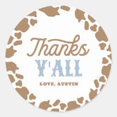 Cowboy Rodeo Verjaardagsfeestje Bedankt Ronde Sticker (Voorkant)